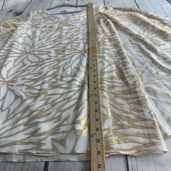 Lilly Pulitzer 4 Gold Ivory Silk Caftan Dress Palm Burst Bridal Resort Cocktail - Picture 10 of 14